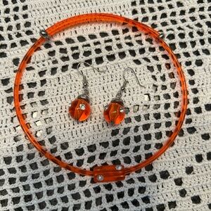 Orange Beaded Plastic Necklace and Earring Set